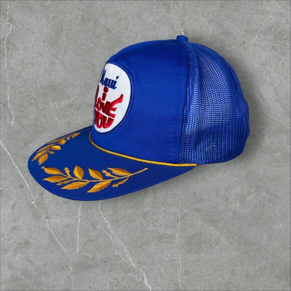 VTG 80s Hawaii Maui I Love You Laurel Leaf Embroidered Rope Snapback Trucker Hat - Picture 3 of 6